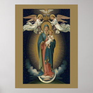 Coronation Virgin Mary met Angels Poster