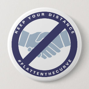 Coronavirus Geen Handdruk #FLATTENTHECURVE Blauw Ronde Button 4,0 Cm