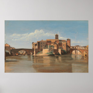 Corot - Eiland, Brug van San Bartolomeo Rome 1825 Poster
