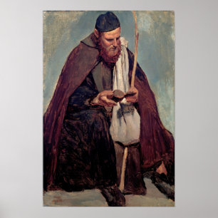 Corot - Italiaanse monnik lezend Poster