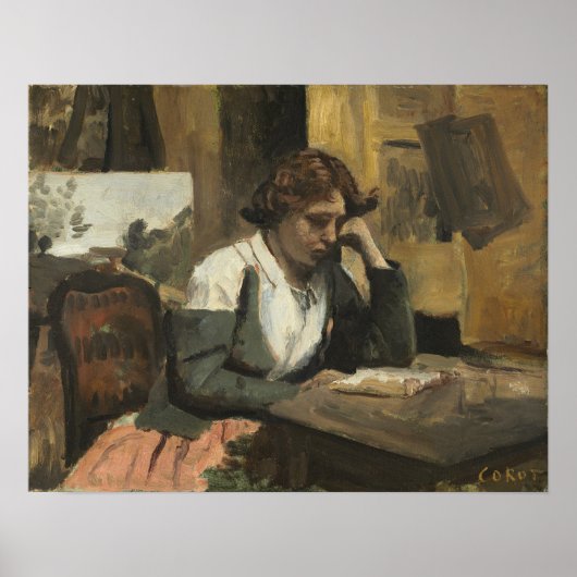 Corot - Jong meisje leest Poster (Voorkant)