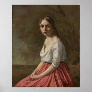 Corot - jonge vrouw in een roze rok 1845 poster