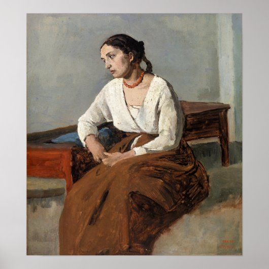 Corot - Melancholy, Italiaanse vrouw Poster (Voorkant)