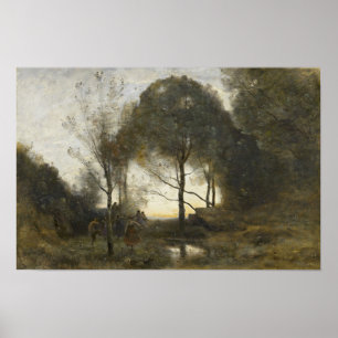 Corot - Nimfen en Fauns Poster