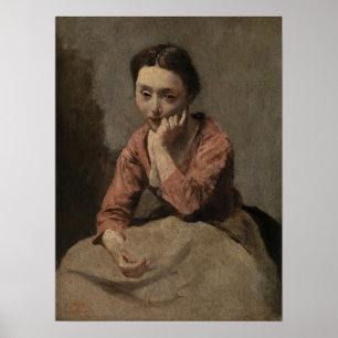 Corot - Peinzende jonge vrouw Poster