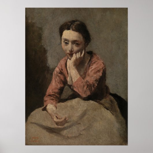Corot - Pensive Young Woman Poster (Voorkant)