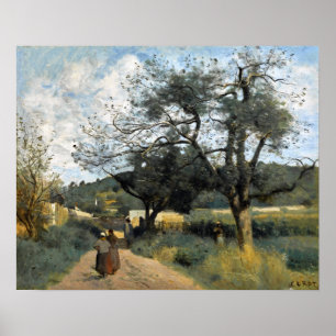 Corot - Weg door de velden Poster