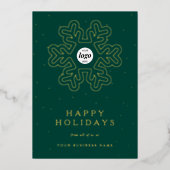 Corporate Business Logo Christmas Snowflake Green Folie Feestdagenkaart (Voorkant)