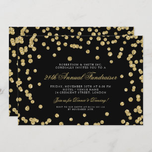 Corporate Fundraiser Dinner Gold Confetti Black Kaart