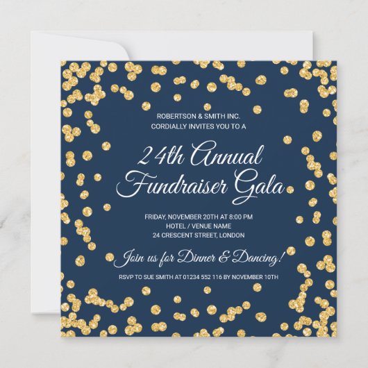 Corporate Fundraiser Gold Glitter Confetti Navy (Voorkant)
