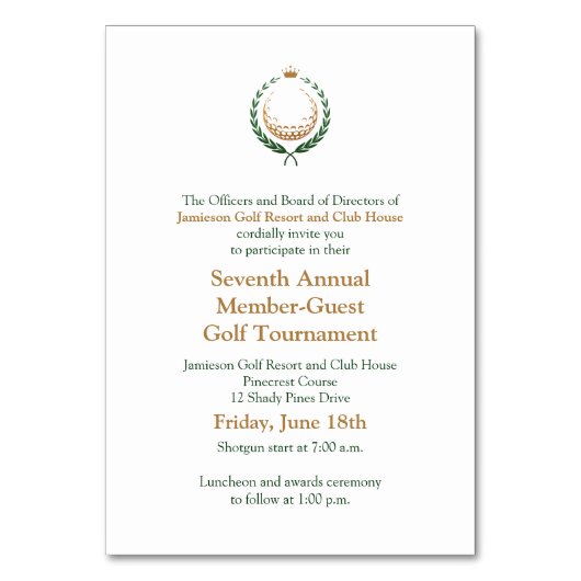 Corporate Golf Tournament Invitation Kaart (Voorkant)