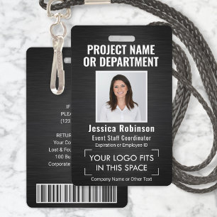 Corporate Logo Foto ID QR Barcode Geborsteld Zwart Badge