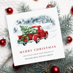Corporate Retro Rood Boerderij Vrachtwagen Kerst Feestdagenkaart