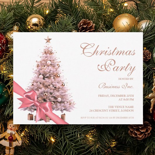 Corporate Rose Gold Christmas Tree Bow Holiday  Kaart