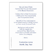 Corps et Sang, carte de prière eucharistique (Dos)
