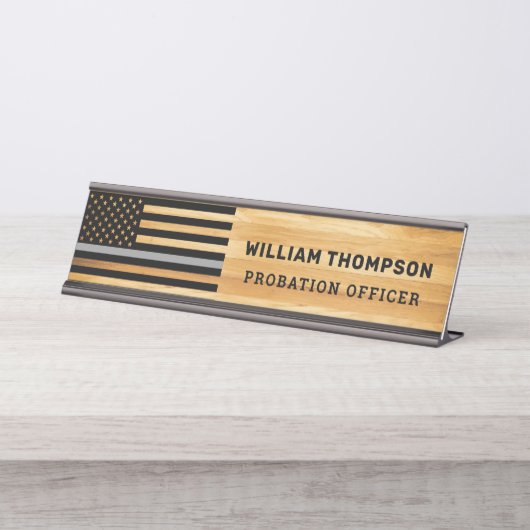 Correctiebeambte Thin Grey Line Rustic Wood Bureau Naambordje (Voorkant)