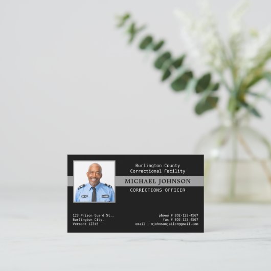 Correctiemedewerker Custom Photo Thin Grey Line Visitekaartje (Staand voorkant)