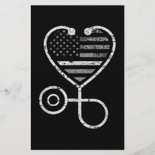 Correcties Zonneurse Thin Grey Line Heart US Flag Briefpapier