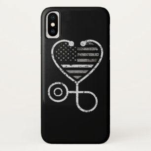 Correcties Zonneurse Thin Grey Line Heart US Flag iPhone X Hoesje