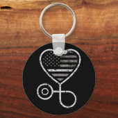 Correcties Zonneurse Thin Grey Line Heart US Flag Sleutelhanger (Voorkant)