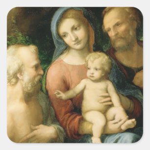 Correggio - De Heilige Familie met Sint Jerome Vierkante Sticker