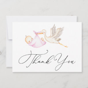 Correspondance Baby shower de cigogne rose Merci Carte de note