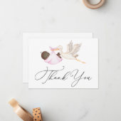 Correspondance Baby shower de cigogne rose Merci Carte de note (Devant/Arrière en situation)