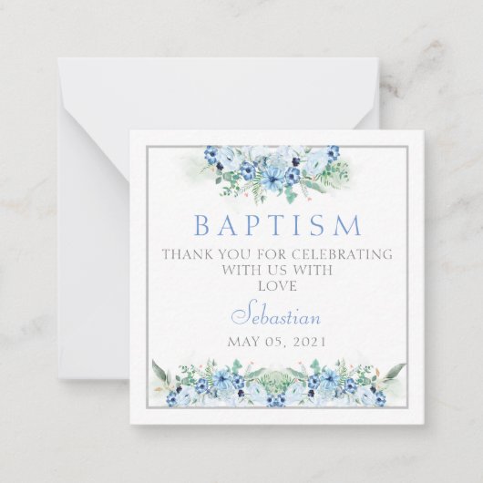 Correspondance Baptême Carte de remerciements bébé garçon bleu (Devant)