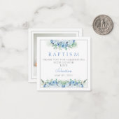 Correspondance Baptême Carte de remerciements bébé garçon bleu (Devant/Arrière en situation)