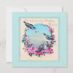 Correspondance Birthday Birds and Flowers Carte de voeux Vintage
