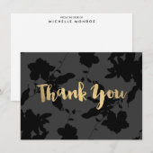 Correspondance Black Floral Gold Carte de remerciements (Devant / Derrière)