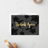 Correspondance Black Floral Gold Carte de remerciements (Devant/Arrière en situation)
