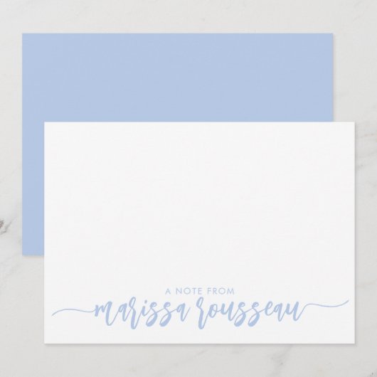 Correspondance Blue Modern Script Name Carte de note personnalisé (Devant / Derrière)