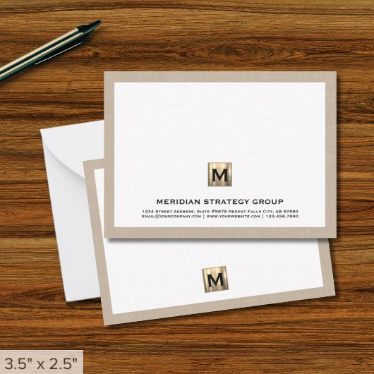 Correspondance Bordure de lin pour carte Monogramme Or Profession