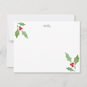 Correspondance Brindilles de houx à l'aquarelle 2 Carte de vœux