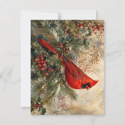 Correspondance Cardinal rouge sur carte de Noël à feuillage persi (Devant)