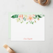 Correspondance Carte à note plat personnalisée Roses de pêche de (Devant/Arrière en situation)