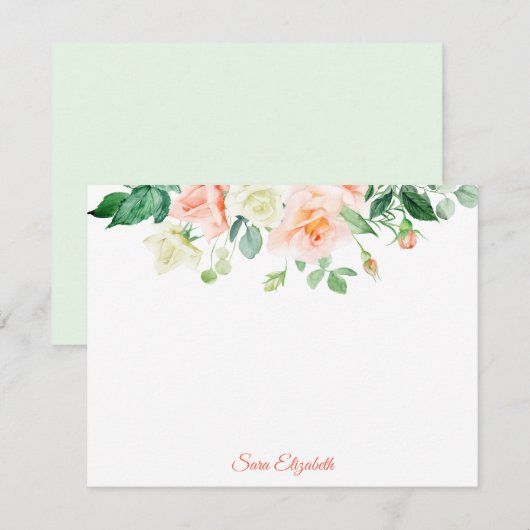 Correspondance Carte à note plat personnalisée Roses de pêche de (Devant / Derrière)