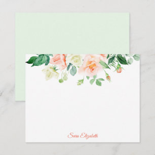 Correspondance Carte à note plat personnalisée Roses de pêche de
