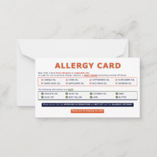 Correspondance Carte d'allergie à l'huile de graines 
