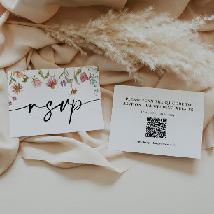 Correspondance Carte de code QR de mariage fleur sauvage RSVP