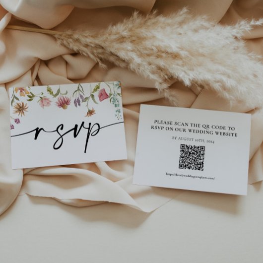 Correspondance Carte de code QR de mariage fleur sauvage RSVP