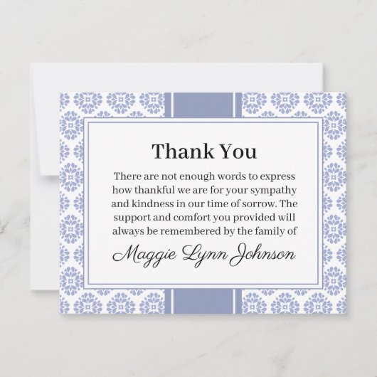 Correspondance Carte de condoléances bleue à plat (Devant)