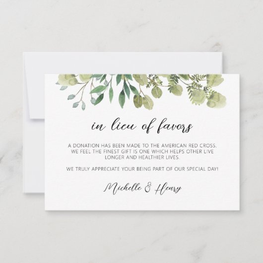 Correspondance Carte de dons en remplacement des faveurs avec une (Devant)