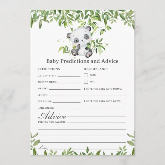 Correspondance Carte de jeu de prédictions pour bébé Panda Bear G (Devant)
