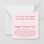 Correspondance Carte de la Saint-Valentin pour enfants catholique (Dos)