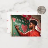 Correspondance Carte de la Saint-Valentin pour un enseignant afro (Devant/Arrière en situation)