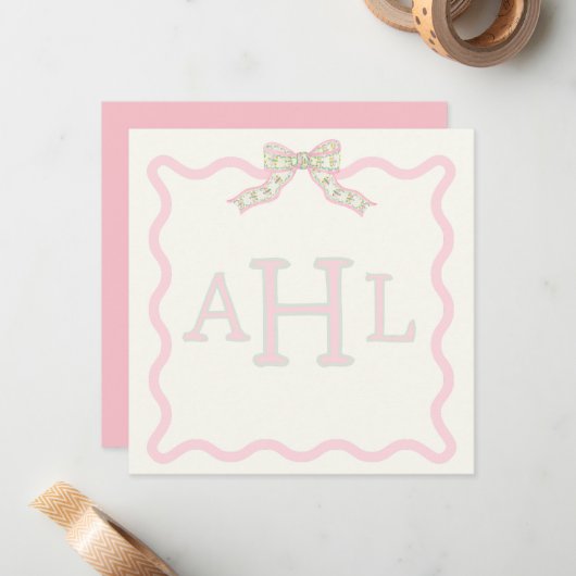 Correspondance Carte de message photo Coquette Monogramme (Devant/Arrière en situation)