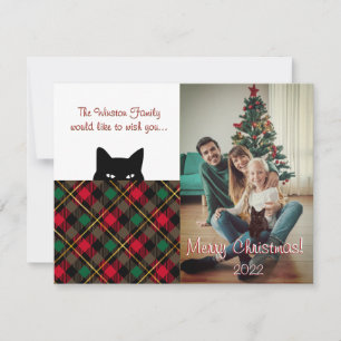 Correspondance Carte de Noël à carreaux rouges pour chat sournois