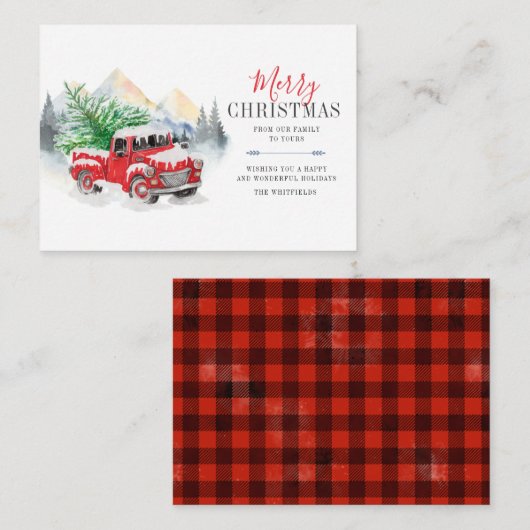 Correspondance Carte de Noël avec camionnette rouge rustique (Devant / Derrière)